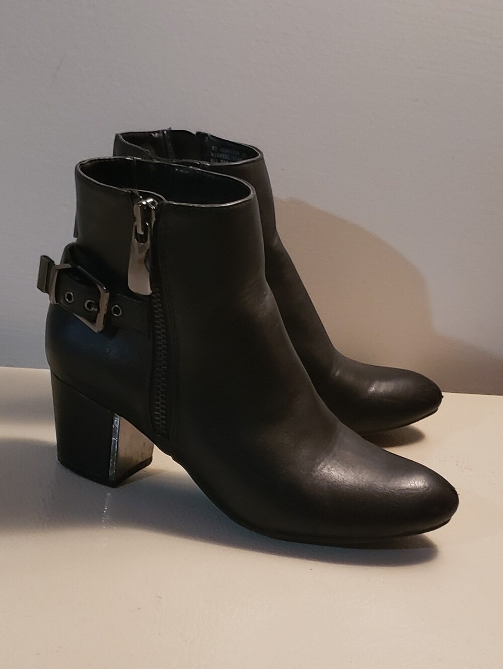 White Mountain Black Leather Ankle Booties with Buckle Detail